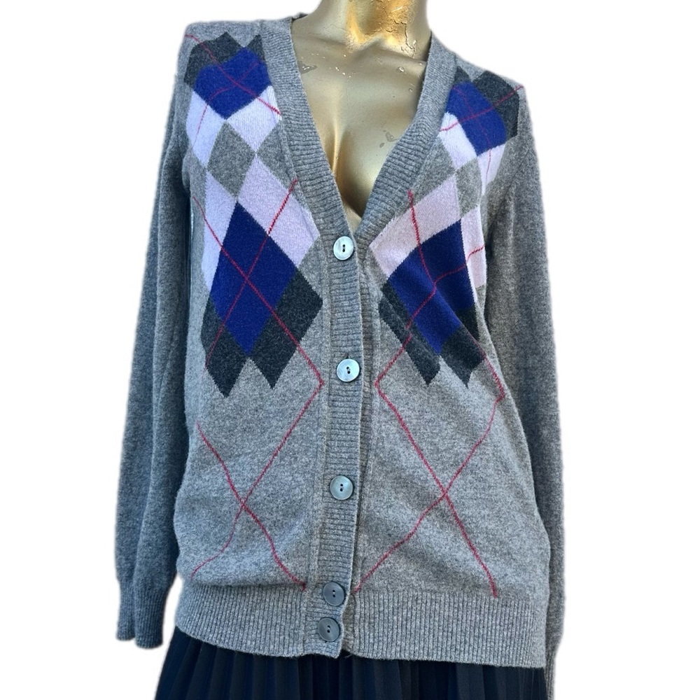 Stile Benetton wool/nylon size M V-neck button-down argyle cardigan